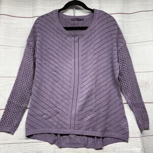 prAna Parker Open Knit Sweater Small Purple Chevron Pointelle Organic Cotton
